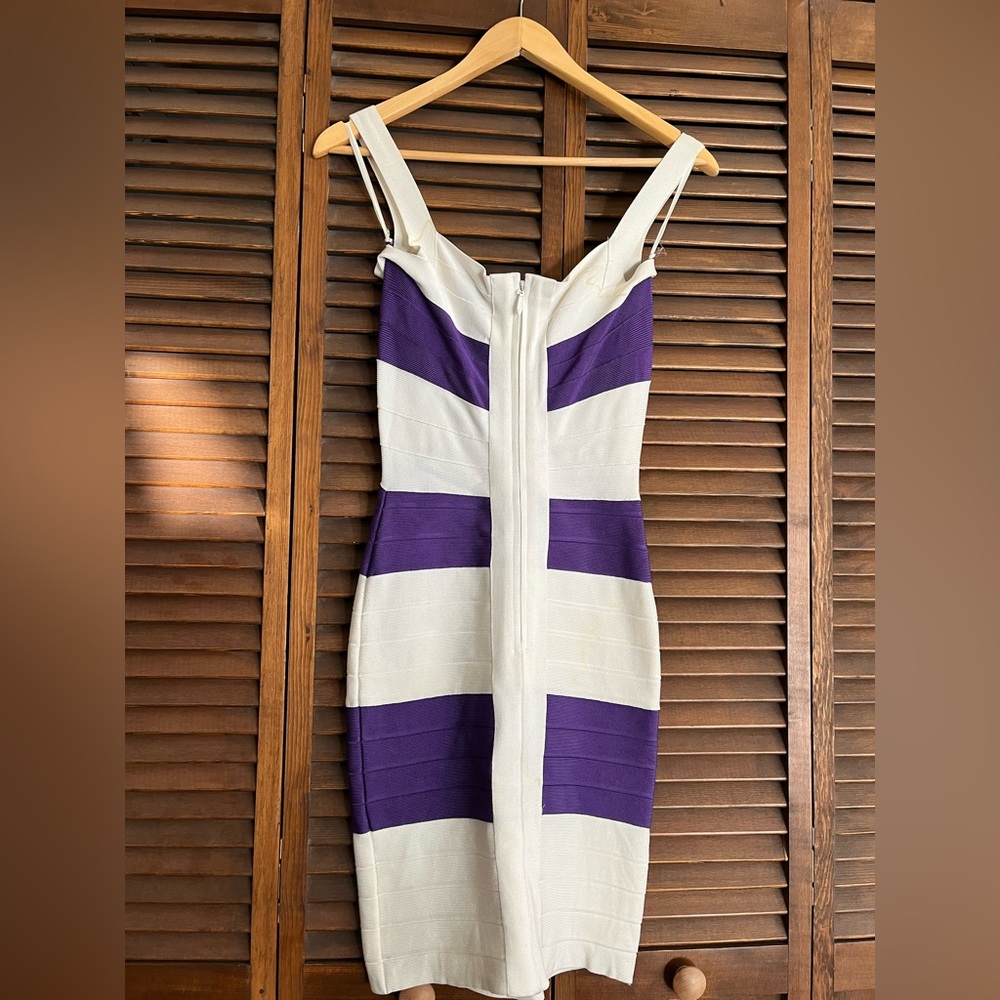 Hervé Léger purple and white bandage dress circa 2007